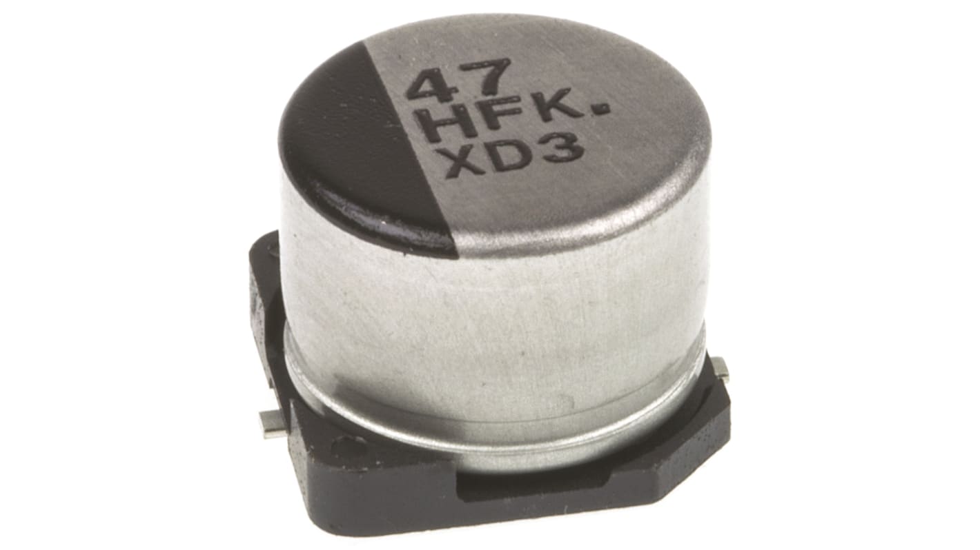 Condensador electrolítico Panasonic serie FK SMD, 47μF, ±20%, 50V dc, mont. SMD, 8 (Dia.) x 6.2mm, paso 2.2mm