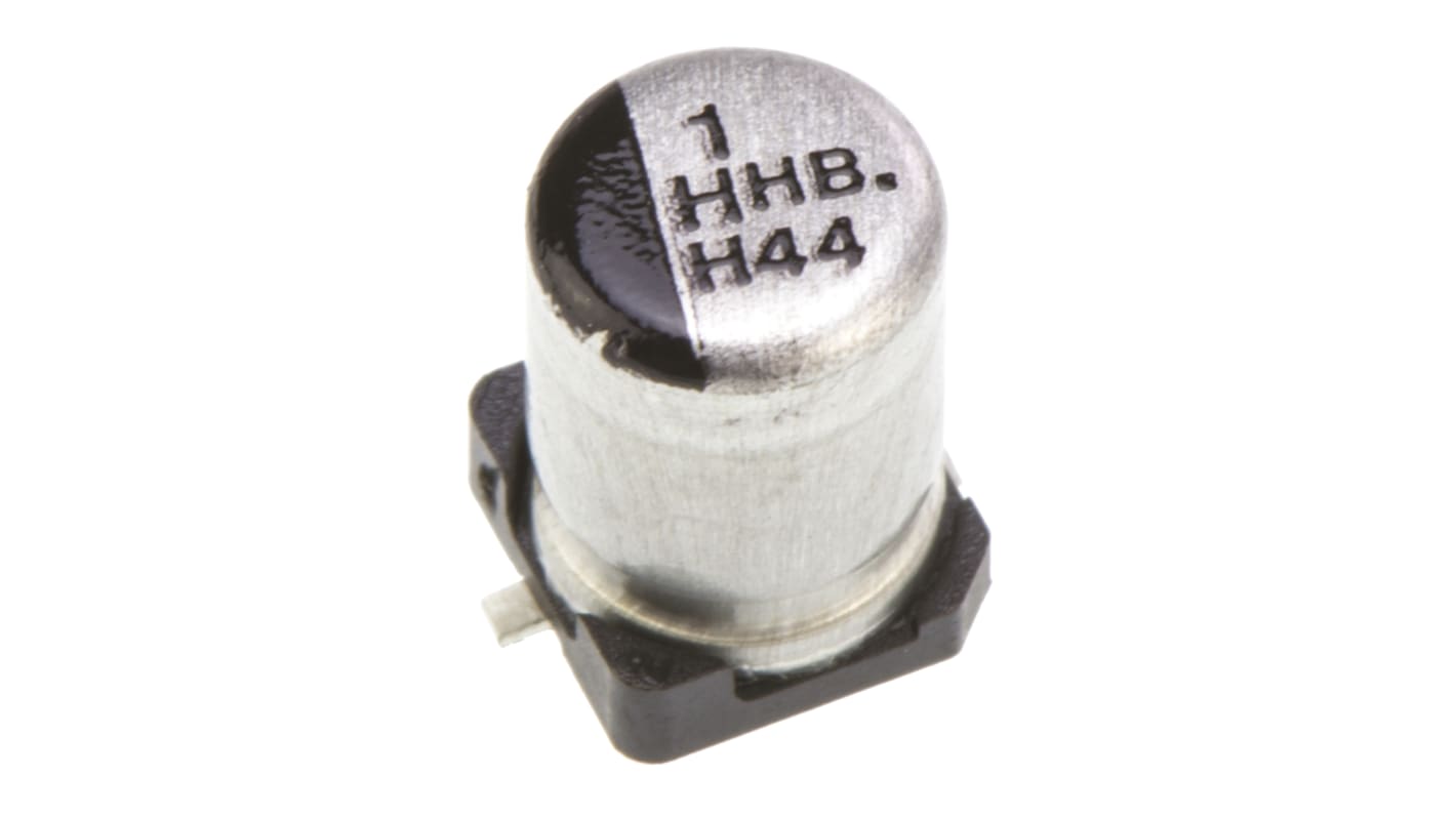 Condensador electrolítico Panasonic serie HB SMD, 1μF, ±20%, 50V dc, mont. SMD, 4 (Dia.) x 5.8mm