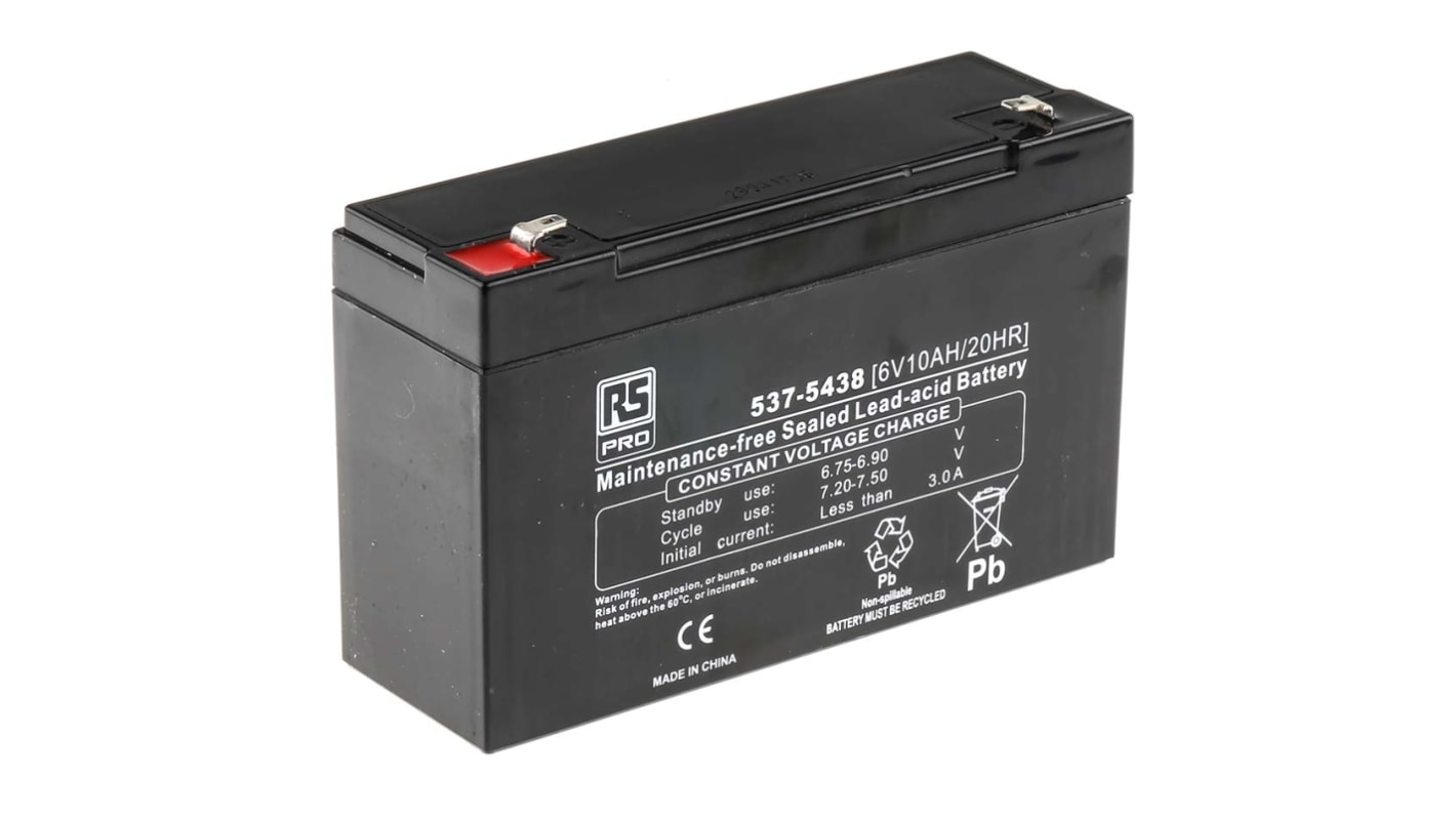 RS PRO 6V T1 Sealed Lead Acid Battery, 10Ah