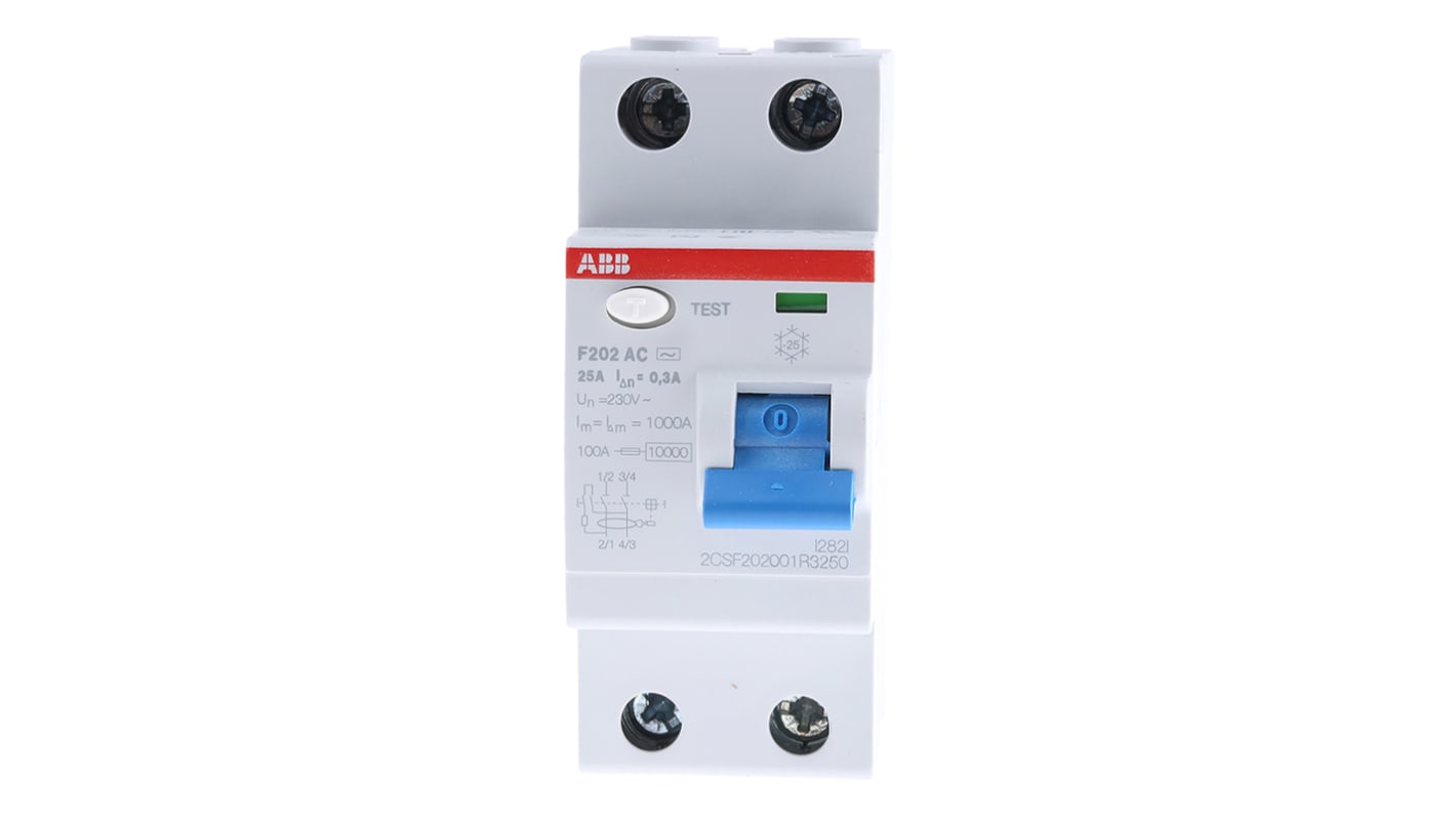 Interrupteur différentiel ABB F200, 2 Pôles, 25A, 300mA, Type AC