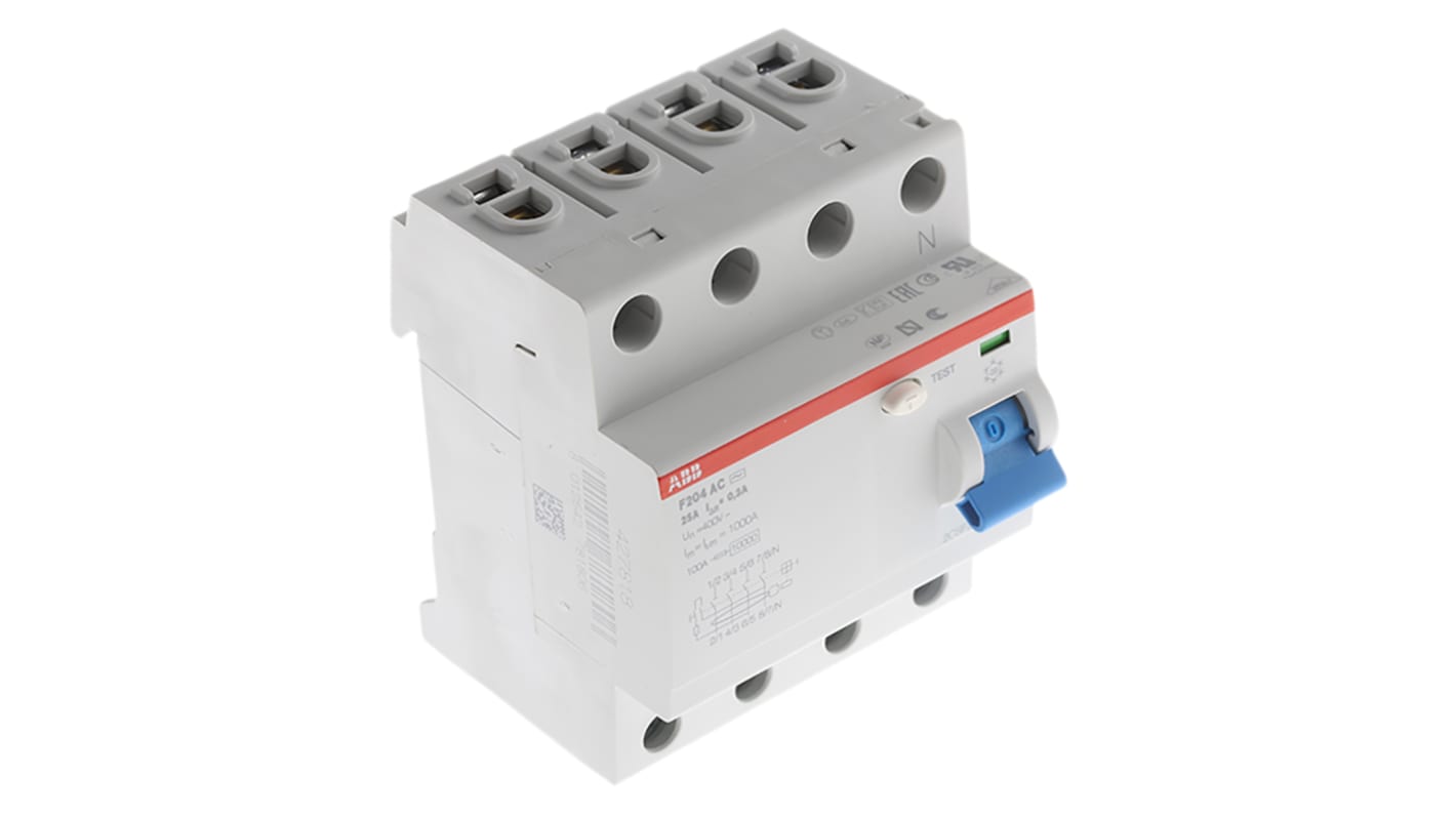 ABB F200 RCCB, 25A, 4 Pole, 300mA, Type AC