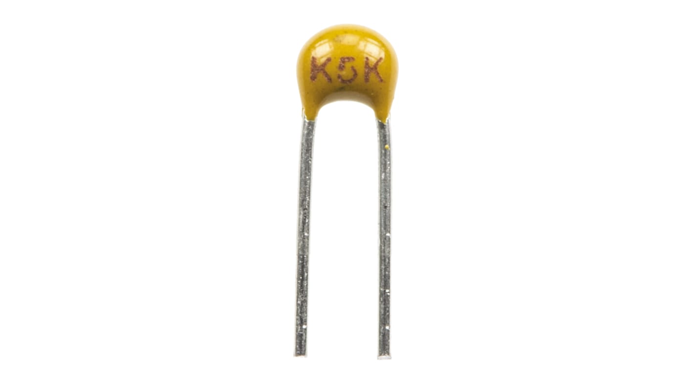 Condensador cerámico multicapa MLCC, KEMET, 10nF, ±10%, 50V dc, Montaje en orificio pasante, X7R dieléctrico 2.54 mm