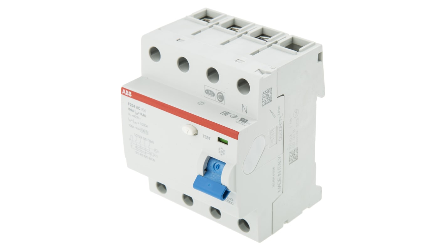 Interrupteur différentiel ABB F200, 3P+N Pôles, 100A, 300mA, Type AC