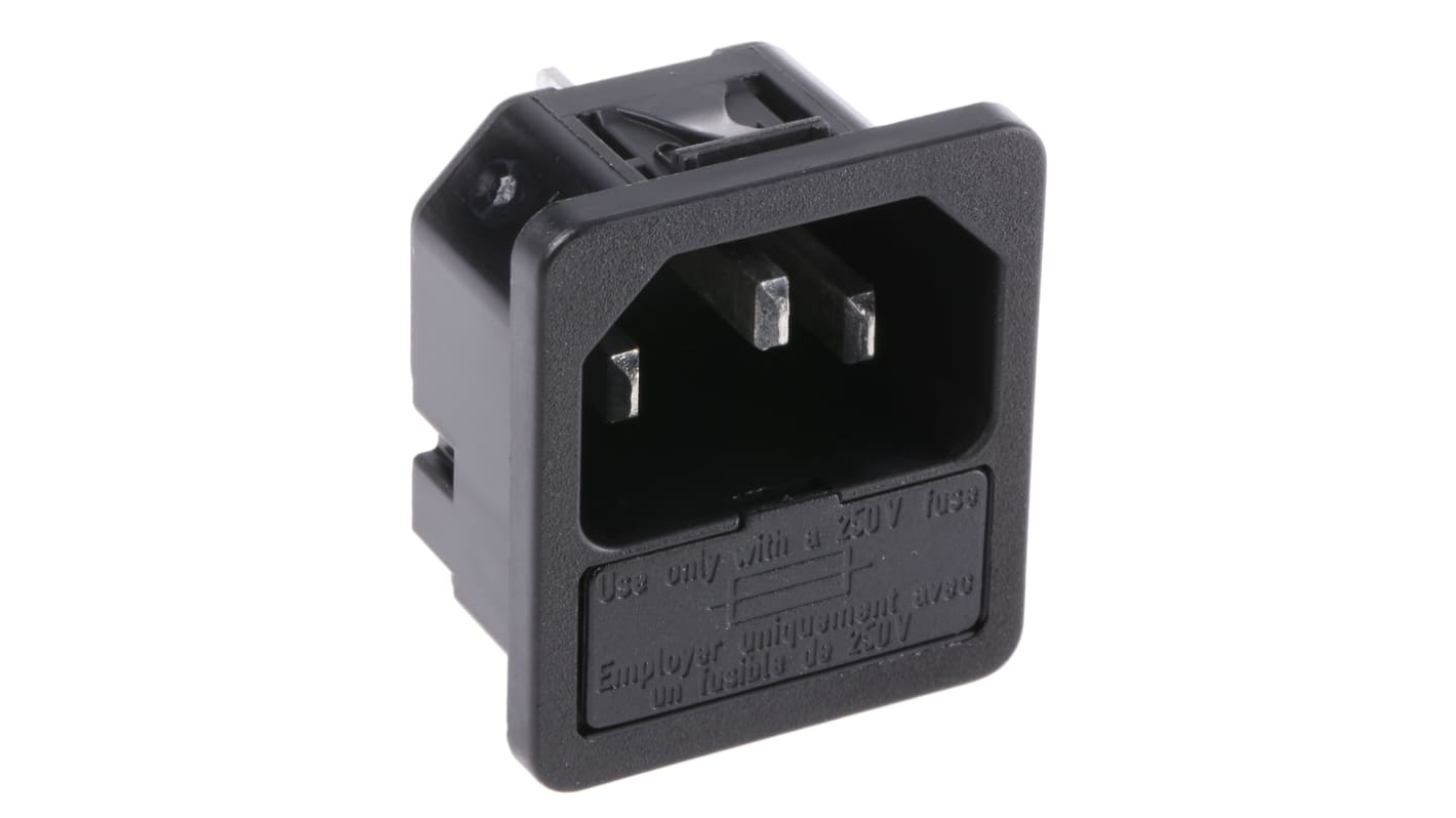 Conector IEC C14 macho Schurter, Recto, Encaje a Presión, 250 V, 10A