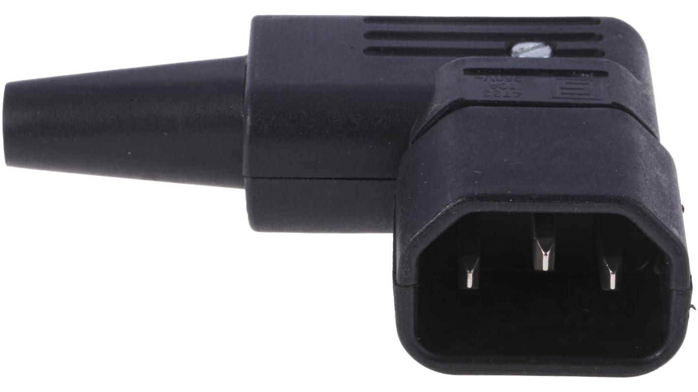 Schurter C14 Right Angle Cable Mount IEC Connector Male, 10A, 250 V