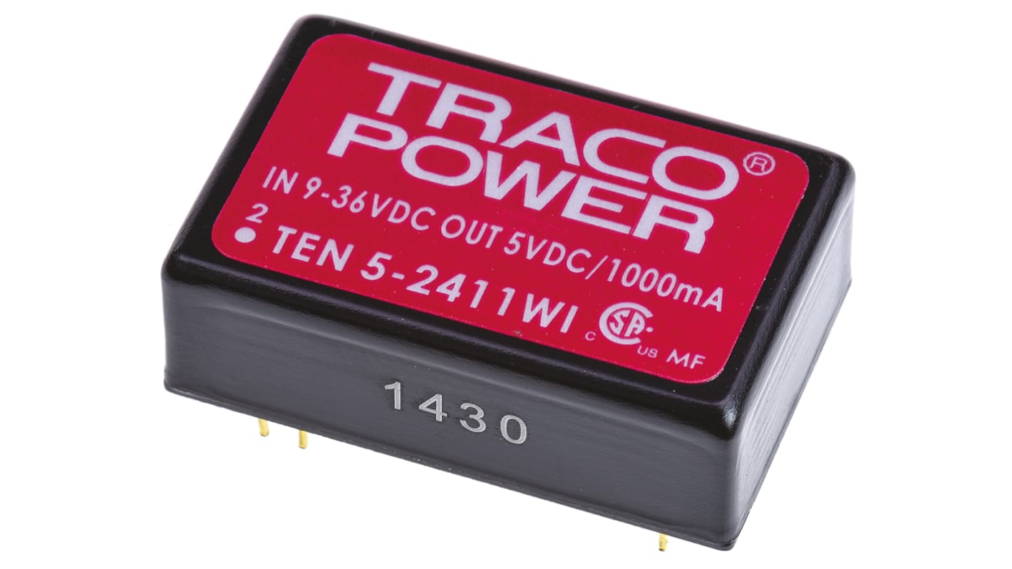 TRACOPOWER DC-DC átalakító, KI: 5V dc, 1A / 6W, BE: 9 → 36 V DC