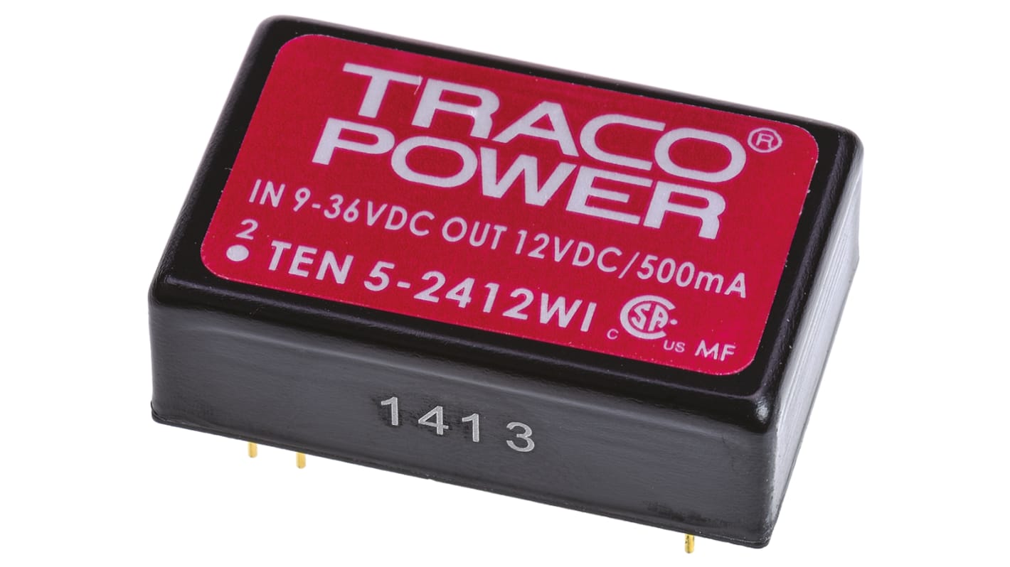 Convertisseur DC-DC TRACOPOWER, TEN 5WI, Montage traversant, 6W, 1 sortie, 12V c.c., 500mA