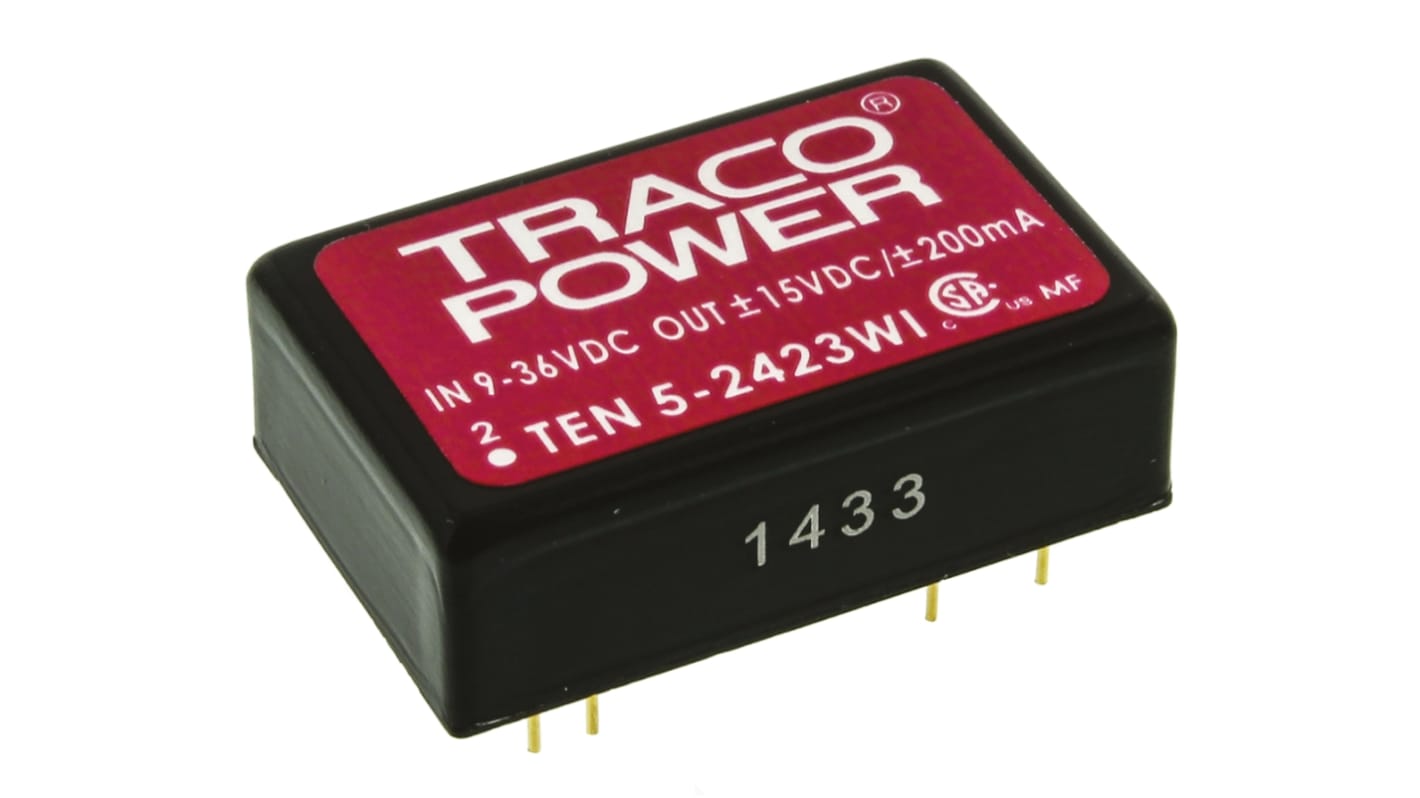 Convertisseur DC-DC TRACOPOWER, TEN 5WI, Montage traversant, 6W, 2 sorties, ±15V c.c., ±200mA