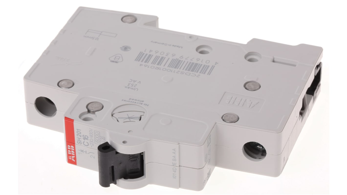 ABB Compact Home SH200 MCB, 1P, 16A Curve C, 440V AC, 60V DC, 6 kA Breaking Capacity