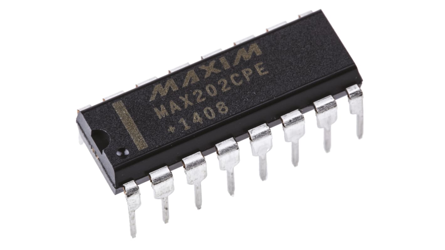 Maxim Integrated MAX202CPE+, Line Transceiver, EIA/TIA-232-E, RS-232, V.28 2-TX 2-RX 2-TRX, 5 V, 16-Pin PDIP