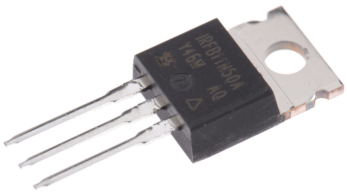 MOSFET Vishay, canale N, 520 mΩ, 11 A, TO-220AB, Su foro