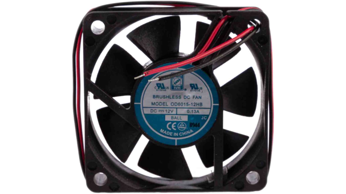 RS PRO Axial Fan, 12 V dc, DC Operation, 27.2m³/h, 1.6W, 90mA Max, 60 x 60 x 15mm