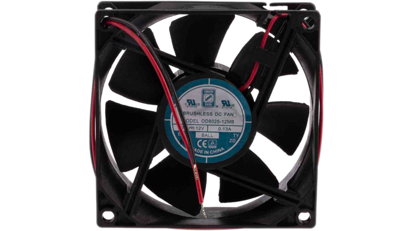 Ventilador Axial RS PRO de 80 x 80 x 25mm, 12 V dc, 1.45W, 2500rpm, caudal 52.7m³/h, 28dB