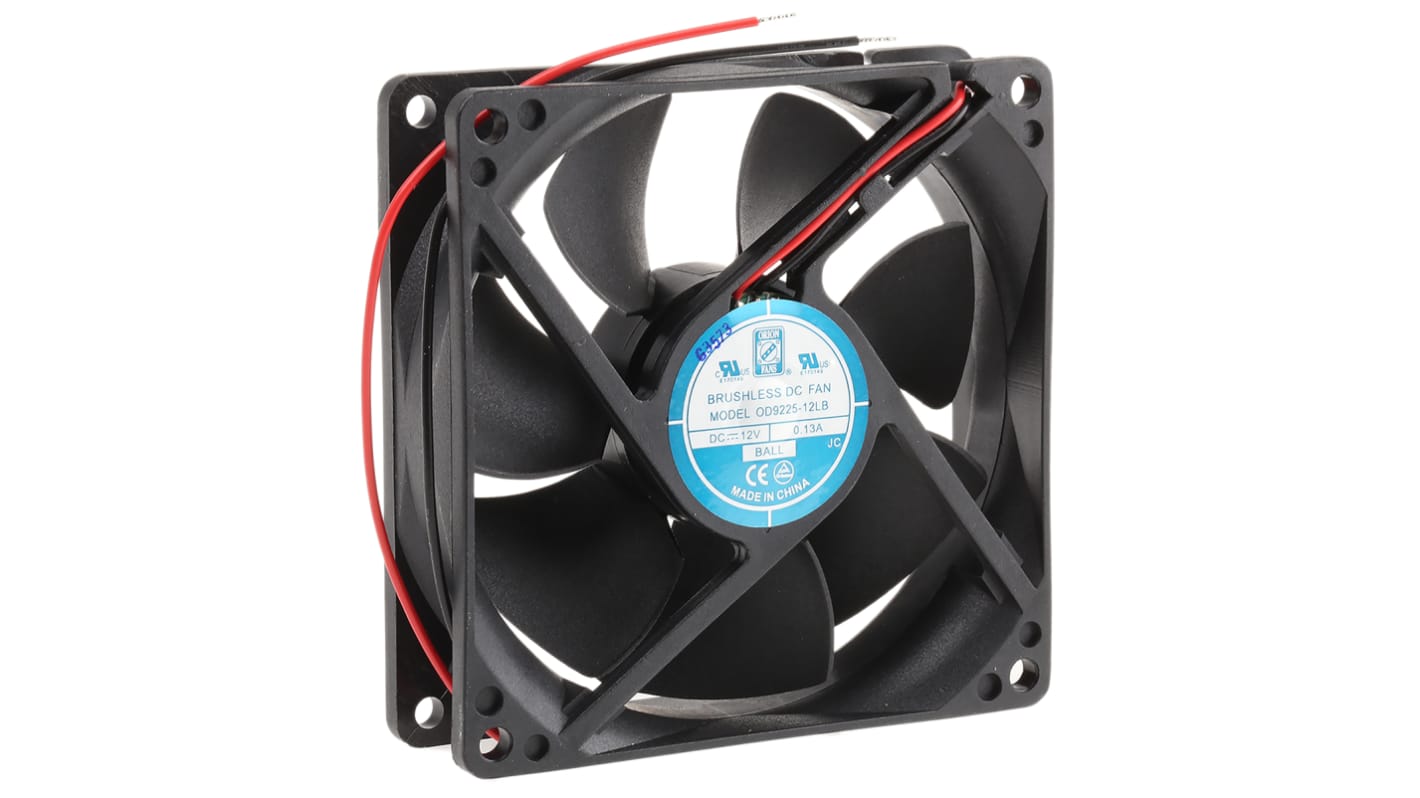 RS PRO DC-Axiallüfter, Kugellager, 12 V dc / 1.6W, 92.5 x 92.5 x 25mm, 2100U/min, 49.3m³/h