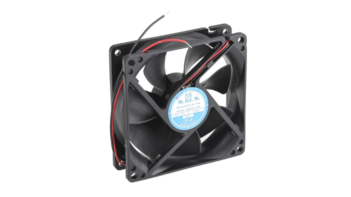 RS PRO Axial Fan, 12 V dc, DC Operation, 90m³/h, 3W, 240mA Max, 92.5 x 92.5 x 25mm