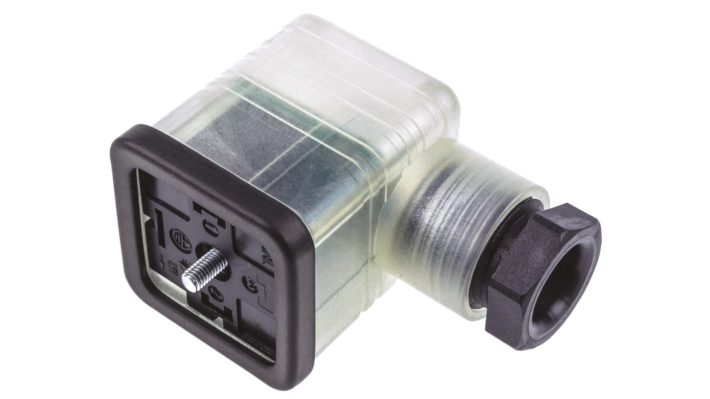 Conector de válvula DIN 43650 A Hirschmann GDML, hembra, 2P+E, 24 V, 8A, con circuito de protección, prensaestopas M16,