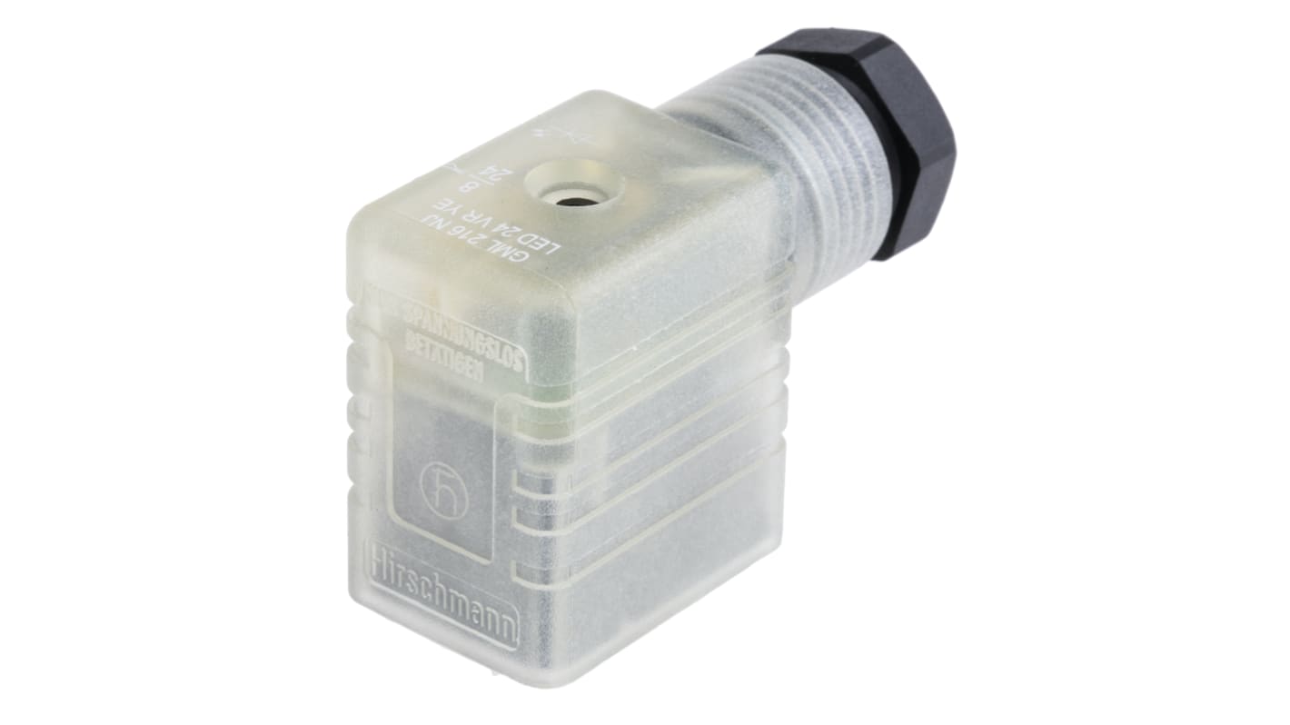 Hirschmann GML 2P+E DIN 43650 B, Female Solenoid Valve Connector with Indicator Light, 24 V Voltage