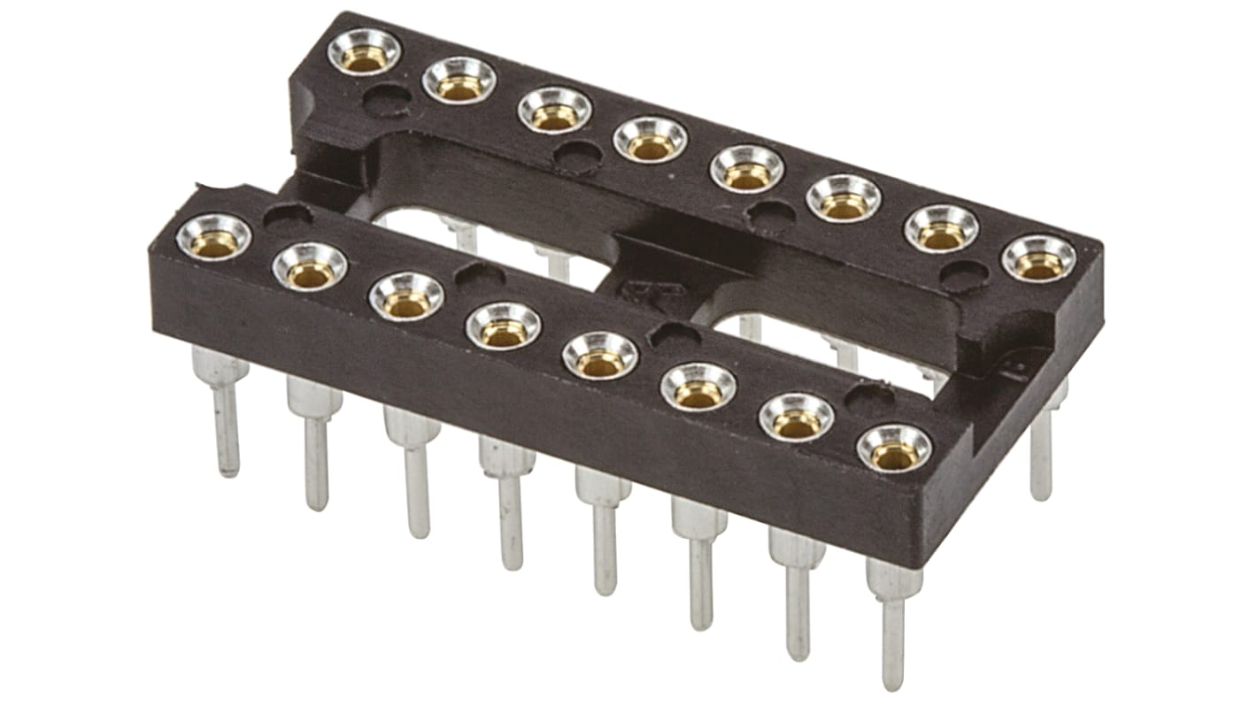 TE Connectivity, Economy 800 2.54mm Pitch Vertical 16 Way, Through Hole Stamped Pin Open Frame IC Dip Socket, 3A