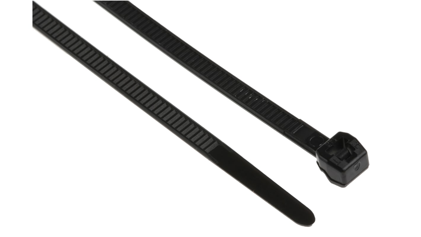 HellermannTyton Cable Tie, 200mm x 3.4 mm, Black Polyamide 6.6 (PA66), Pk-100