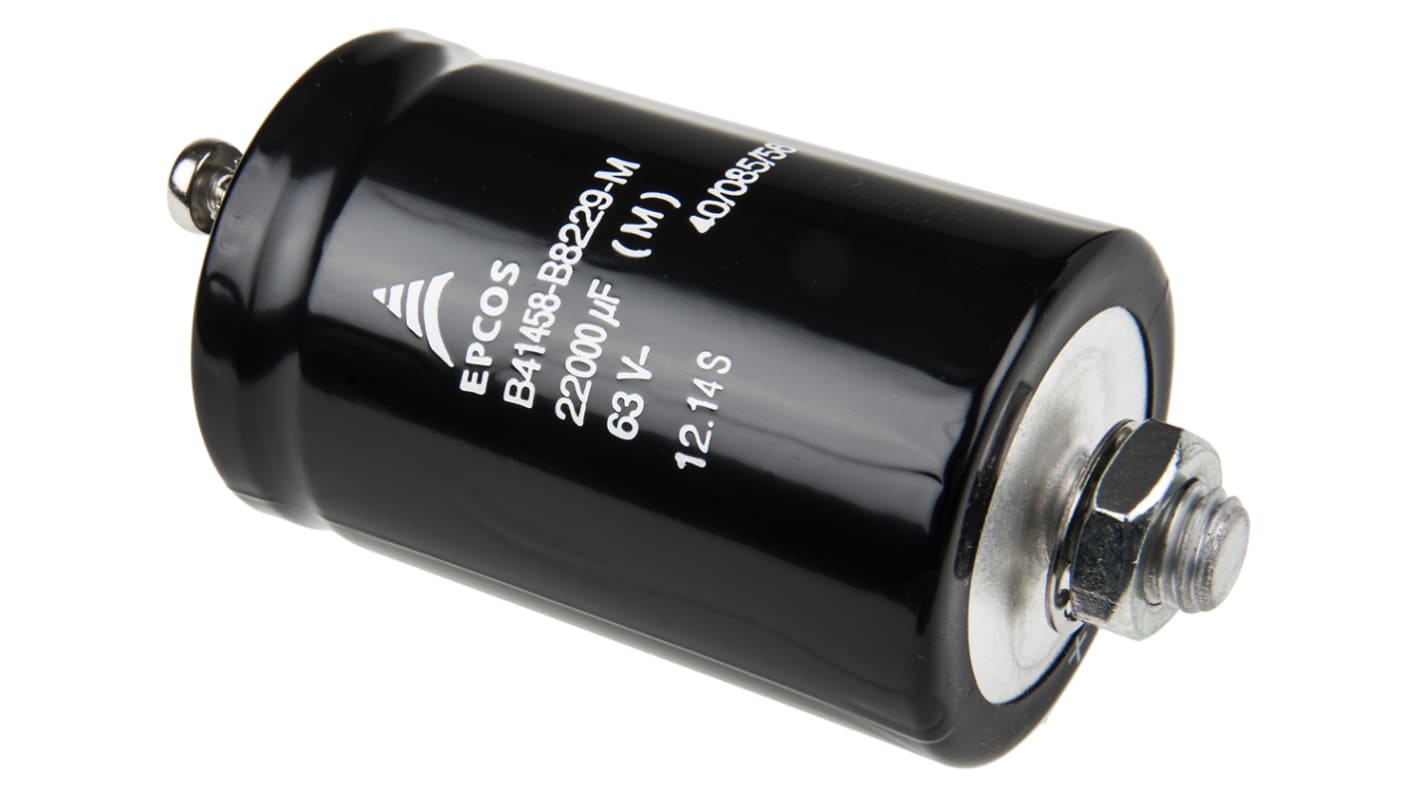 EPCOS 22000μF Aluminium Electrolytic Capacitor 63V dc, Stud Mount - B41458B8229M000