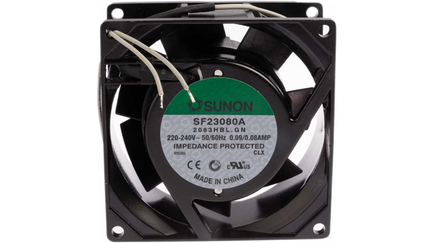 Sunon SF Series Axial Fan, 230 V ac, AC Operation, 40.8m³/h, 18W, 90mA Max, 80 x 80 x 38mm