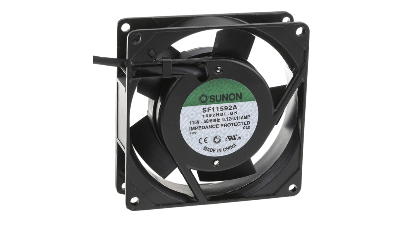 Sunon SF Series Axial Fan, 115 V ac, AC Operation, 63m³/h, 12W, 110mA Max, 92 x 92 x 25mm