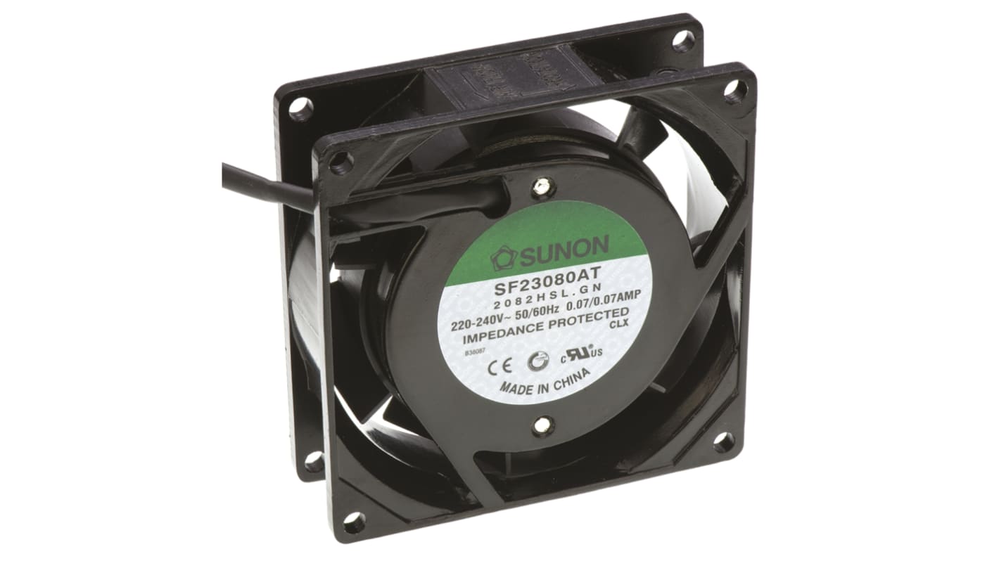 Ventilador Axial Sunon SF de 80 x 80 x 25mm, 230 V ac, 13.5W, 2750rpm, caudal 28.9m³/h, 33dB