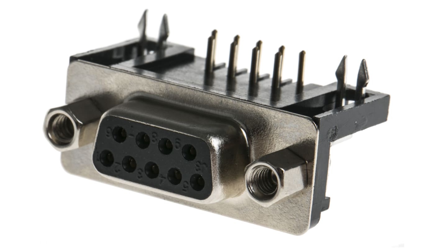 Conector D-sub RS PRO, Ángulo de 90° , Orificio Pasante, Hembra, Terminación Soldador, 350 Vdc, 3A