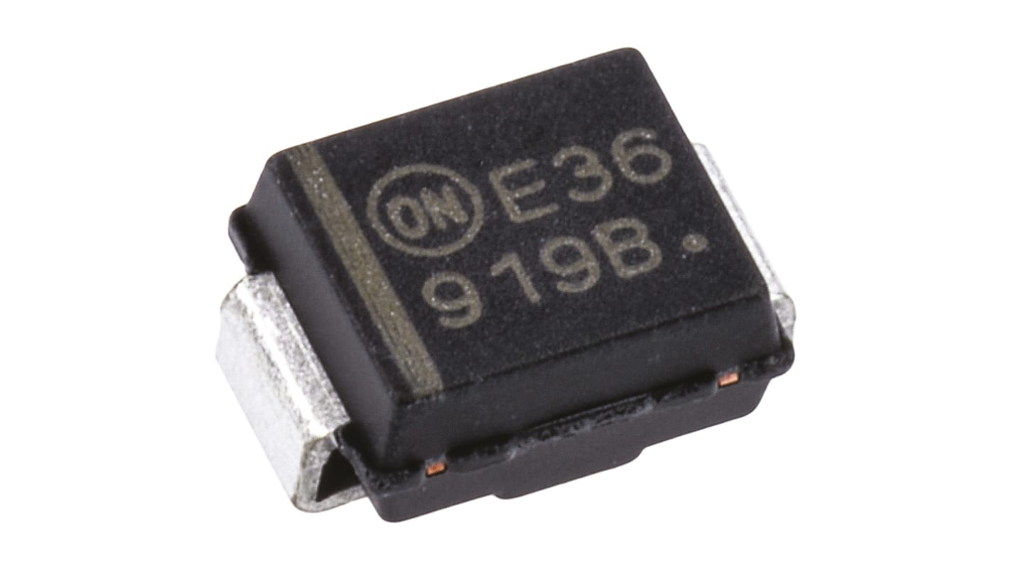 onsemi 4.32 x 3.56 x 2.13mm Egyszeres 1SMB5919BT3G +150 °C 550 mW 5μA 2Ω -65 °C Felületre szerelhető 5.6V 1 SMB 2 Zener