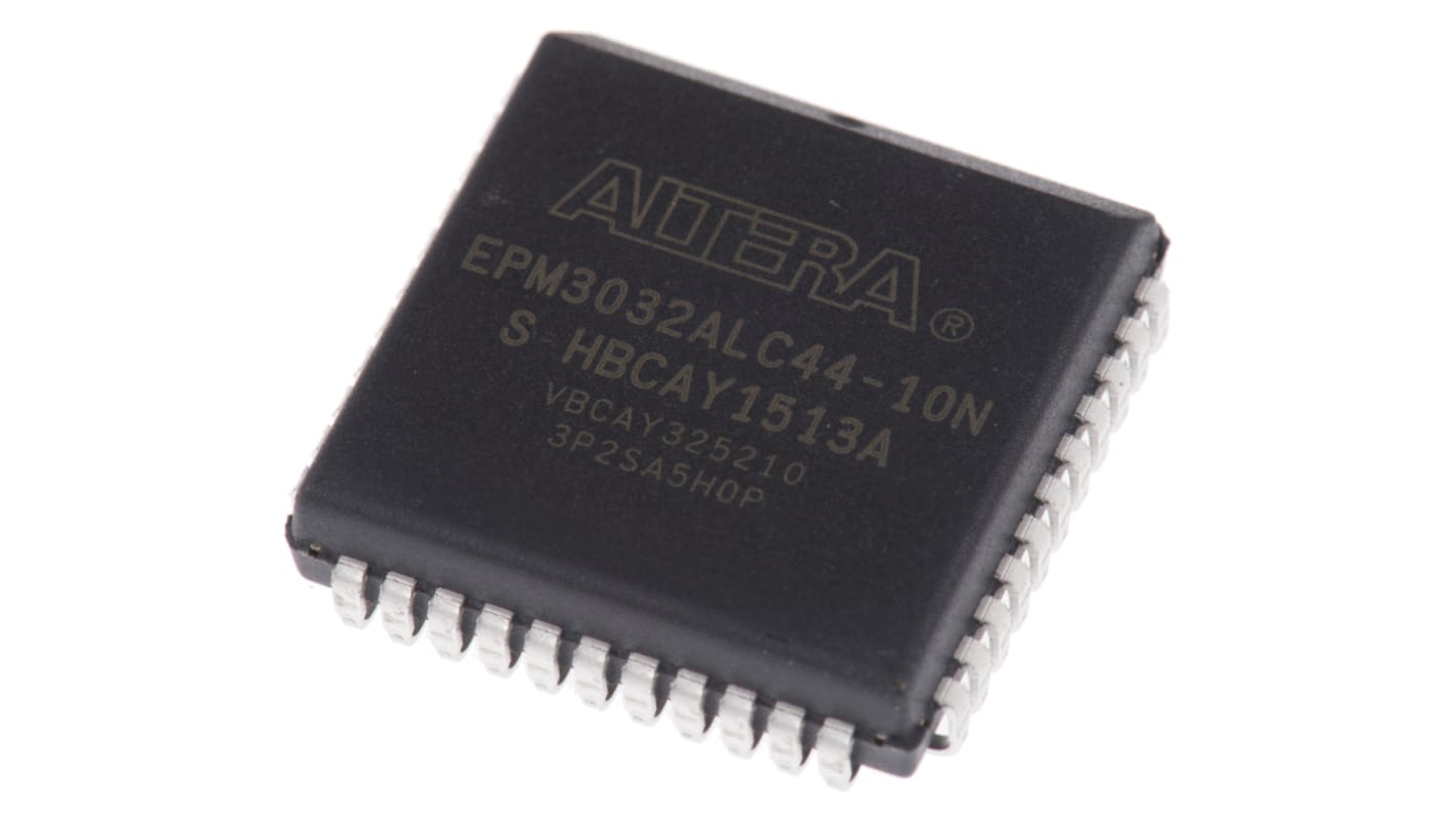 Dispositivo lógico de programación compleja CPLD EPM3032ALC44-10N, MAX 3000A 32 celdas, 34 I/O, EEPROM 2 bloques, En el