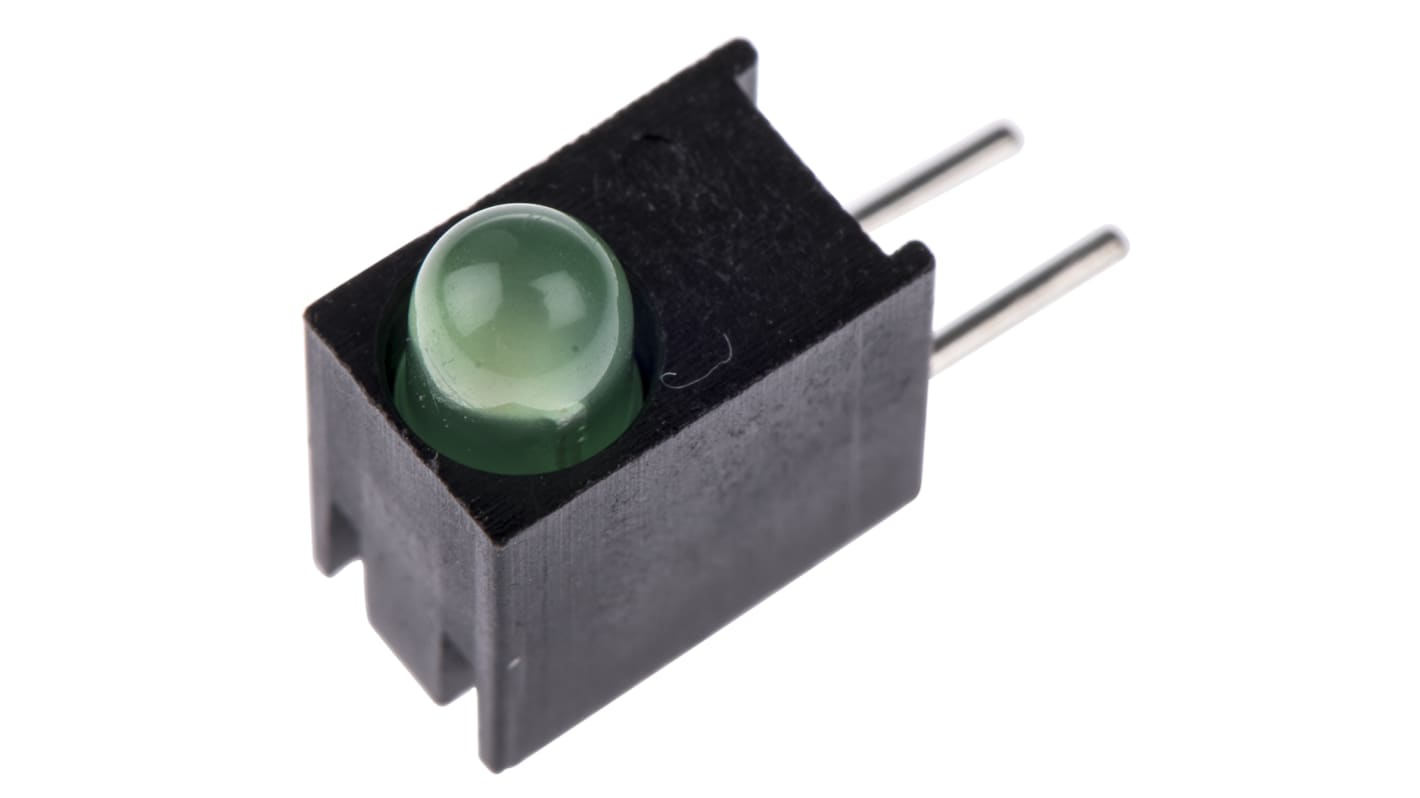 Indicador LED para PCB a 90º Dialight Verde, λ 565 nm, 1 LED, 1,9 V, 60°, dim. 8.89 x 4.32 x 7.11mm, mont. pasante