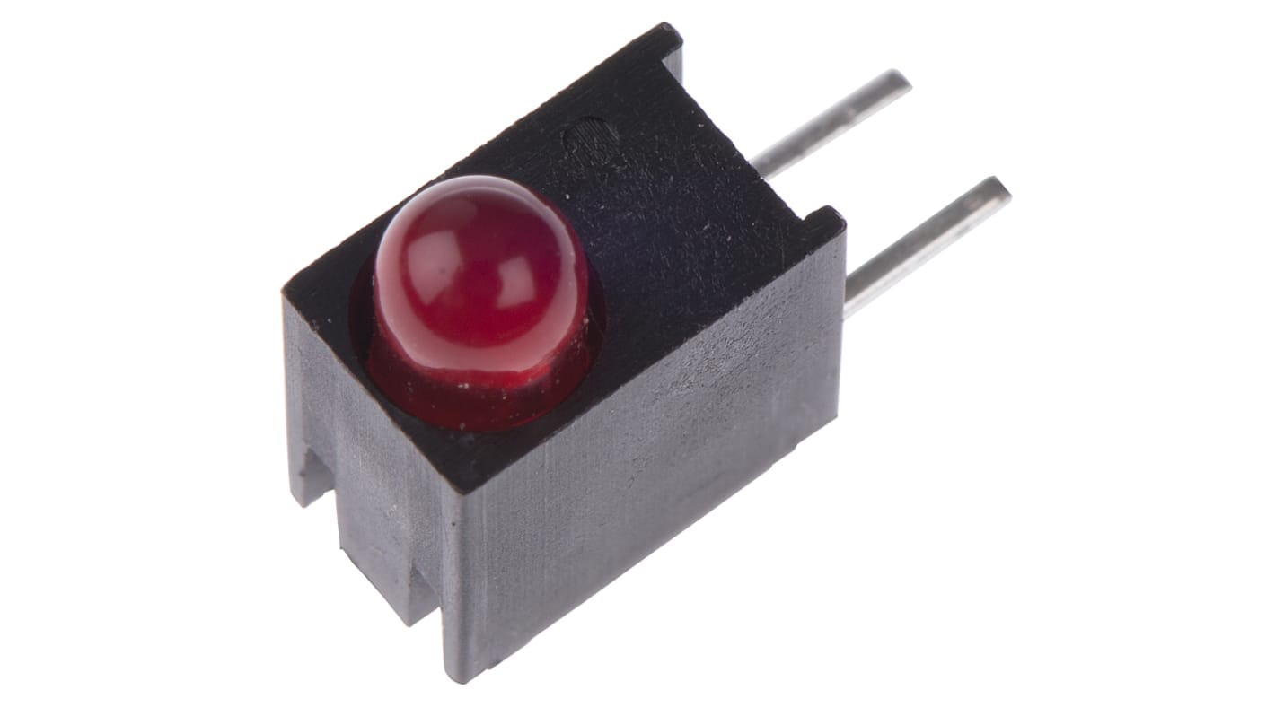 Indicador LED para PCB a 90º Dialight Rojo, λ 650 nm, 1 LED, 2 V, 45°, dim. 8.89 x 4.32 x 7.11mm, mont. pasante