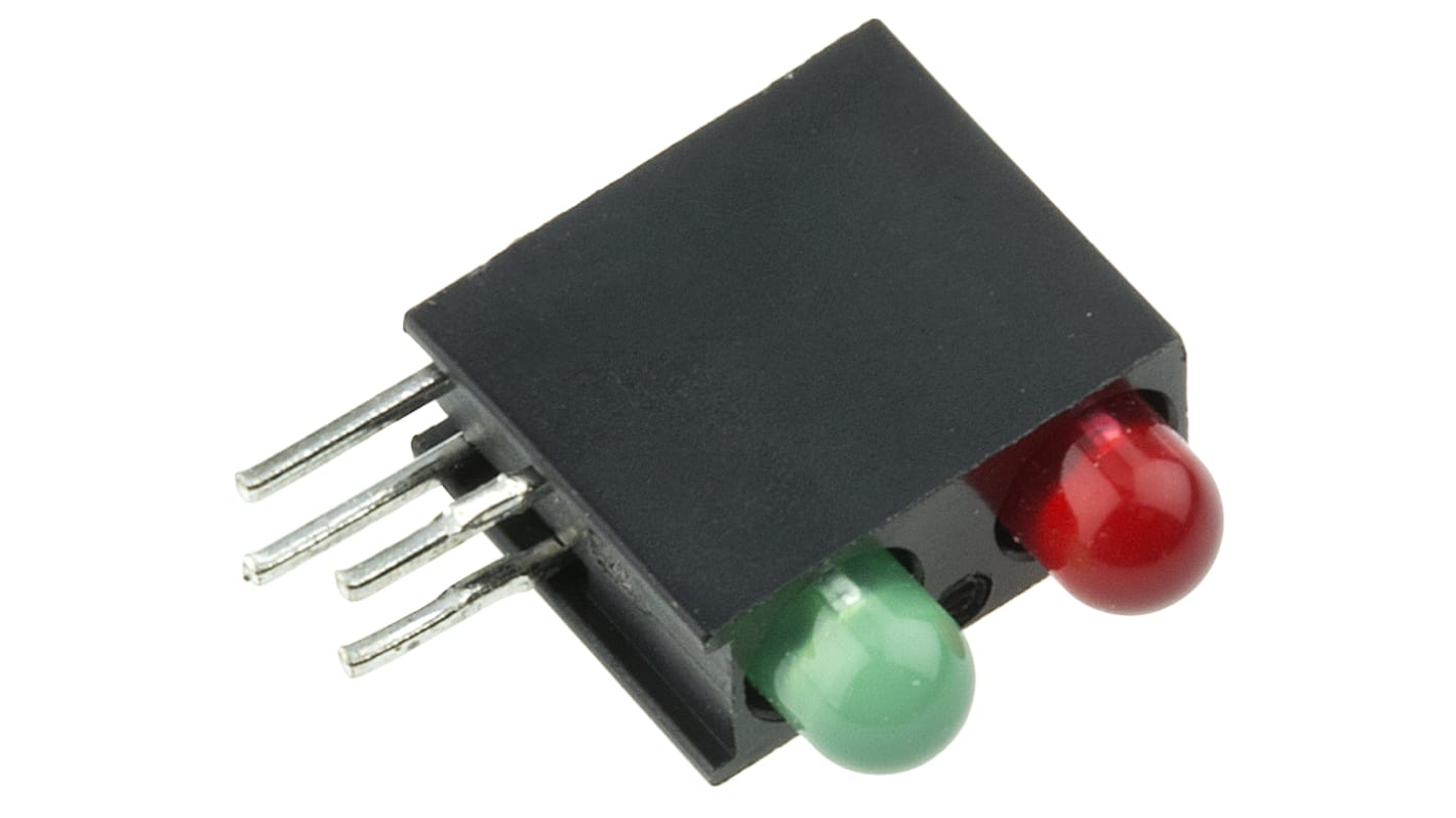 Indicatore LED per PCB Verde, rosso Dialight, 45 °, 2 LEDs, Right-angle, 3 V, Montaggio con foro passante