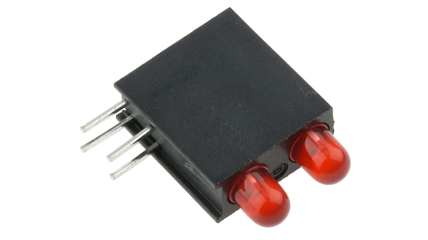 Indicatore LED per PCB Rosso Dialight, 60 °, 2 LEDs, Right-angle, 2,2 V, Montaggio con foro passante