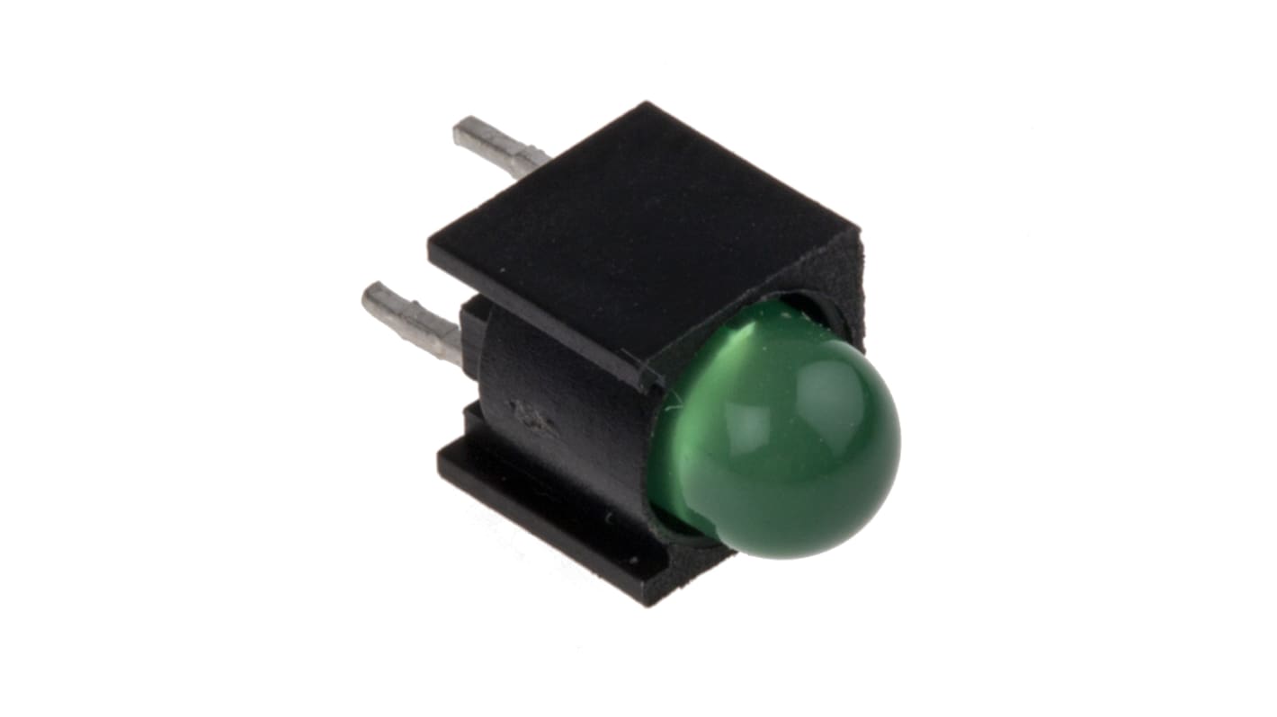 PCB LED indikátor barva Zelená vertikální Průchozí otvor 60° 2,1 V Dialight