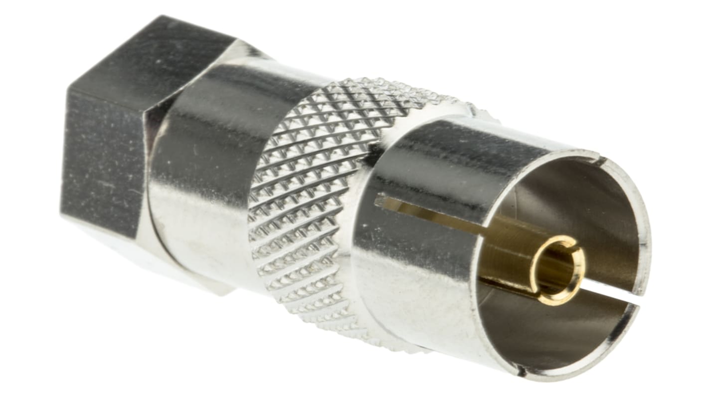 RS PRO 50Ω Coax-adapter, Lige, A: Type F Han til B: Koaksial Hun, 1GHz Nikkel