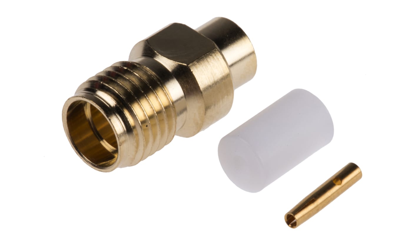 Conector coaxial RS PRO, Hembra, Recto, Montaje de Cable, Terminación de Crimpado, 0 to 12.4GHz, RG402, Oro