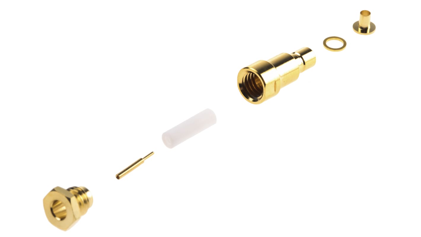 Konektor SMB, orientace těla: Rovný, Subminiaturní, Samec, 50Ω, Kabelová montáž izolace svorkou, typ kabelu: RG174 A/U