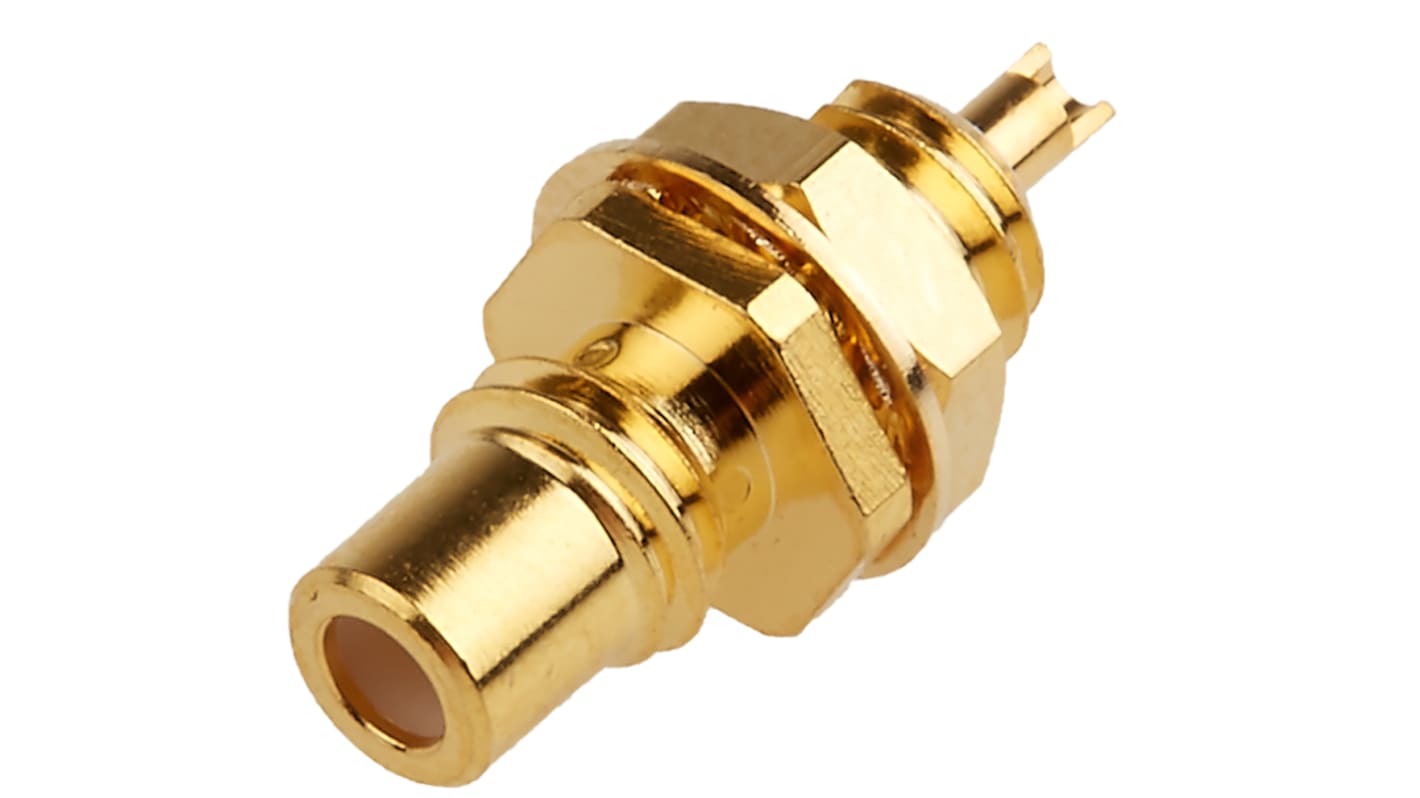 Conector coaxial RS PRO, Hembra, Recto, Impedancia 50Ω, Montaje en Panel, Terminación de Soldador, Sí, 10GHz, Oro