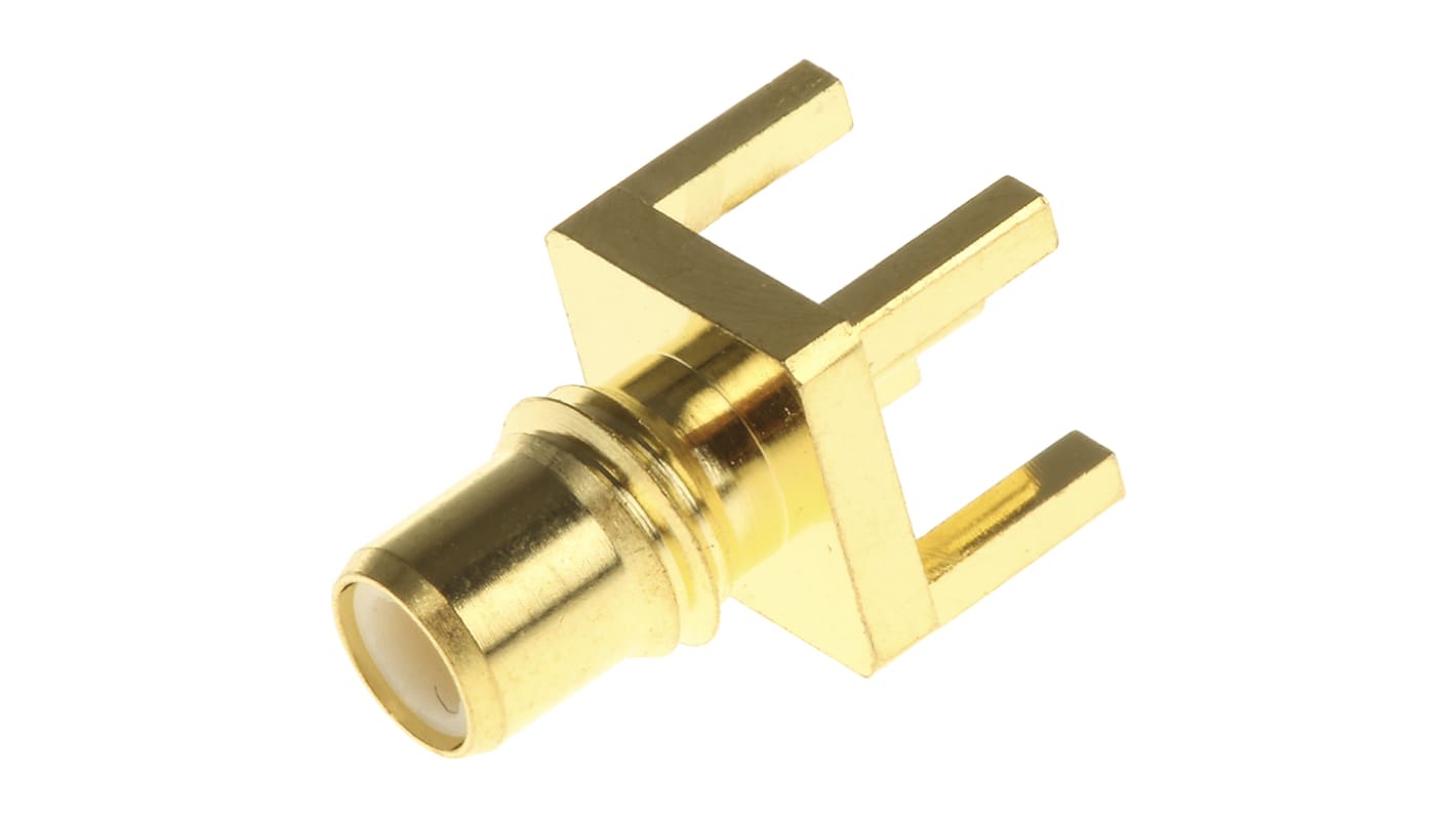 Conector coaxial RS PRO, Hembra, Recta, Impedancia 50Ω, Montaje en PCB, Terminación de Abrazadera, 10GHz, Oro