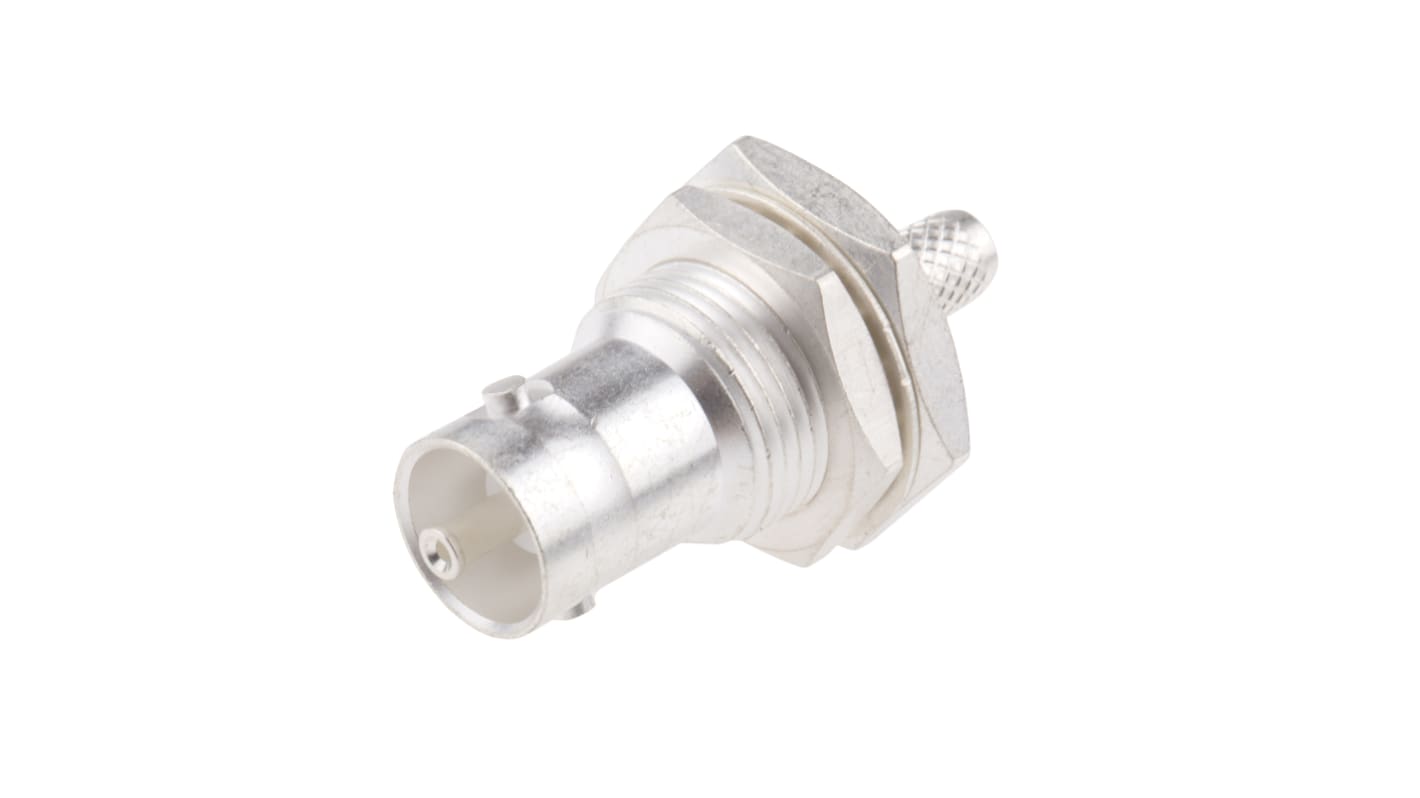 Conector coaxial RS PRO, Hembra, Recto, Impedancia 50Ω, Montaje en Panel, Terminación de Crimpado, Sí, 4GHz, RG58, Plata