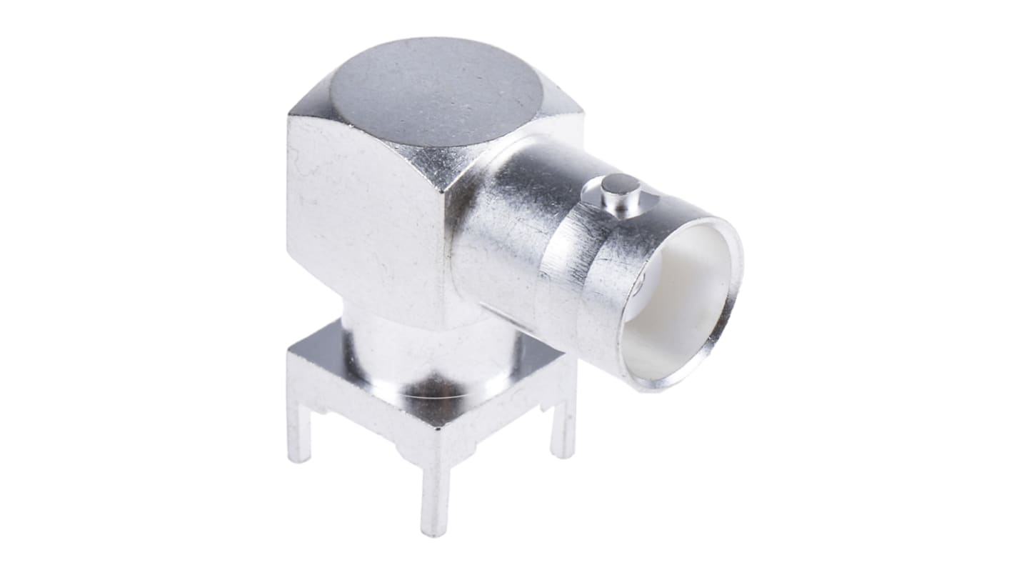 RS PRO, jack PCB Mount BNC Connector, 50Ω, Through Hole Termination, Right Angle Body