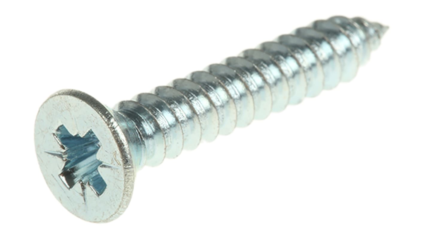 RS PRO Bright Zinc Plated, Clear Passivated Steel Countersunk Head Self