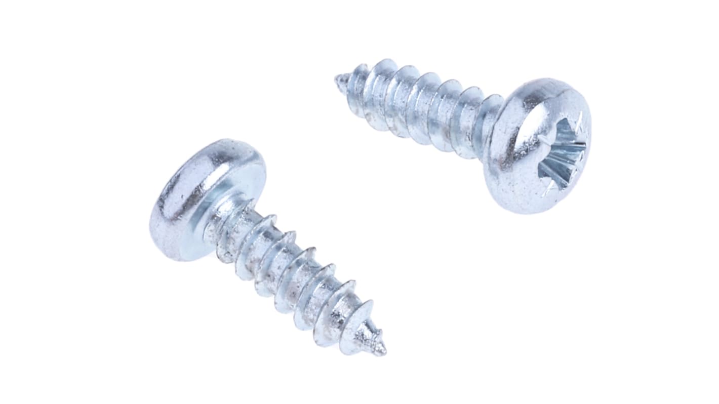 RS PRO Bright Zinc Plated Steel Pan Head Self Tapping Screw, N°4 x 3/8in Long 9.5mm Long