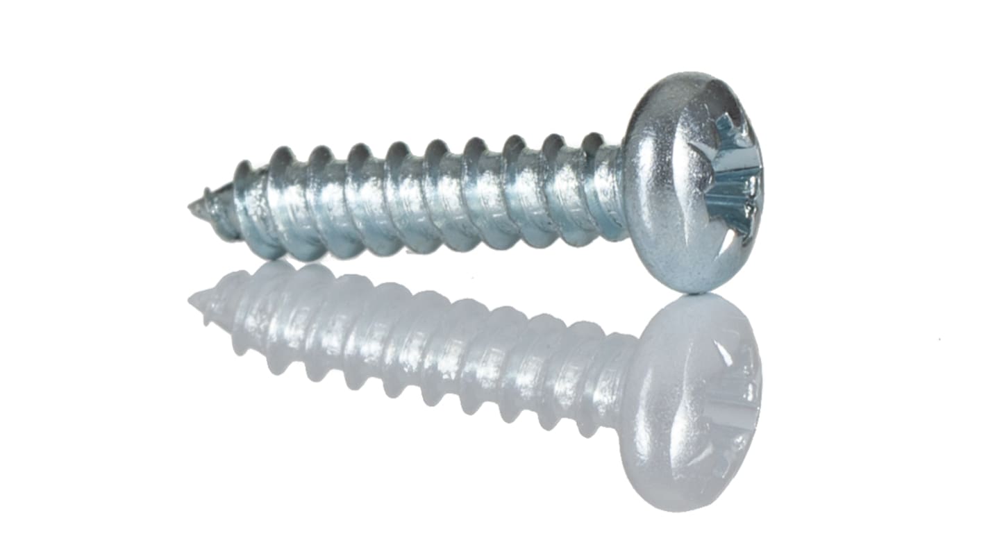 RS PRO Bright Zinc Plated Steel Pan Head Self Tapping Screw, N°N°4 x 1/2in Long 13mm Long