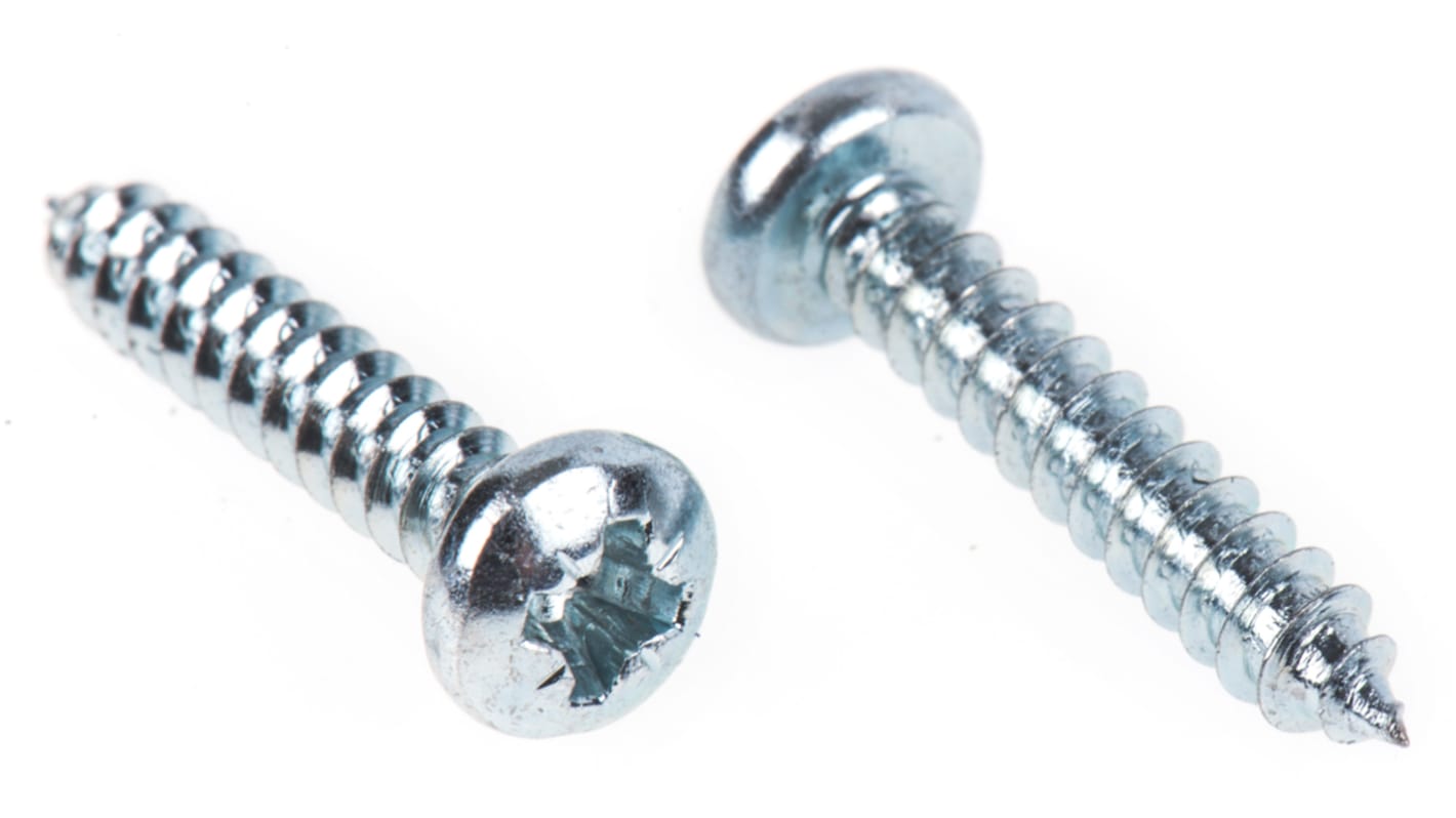 RS PRO Bright Zinc Plated Steel Pan Head Self Tapping Screw, N°6 x 3/4in Long 19mm Long