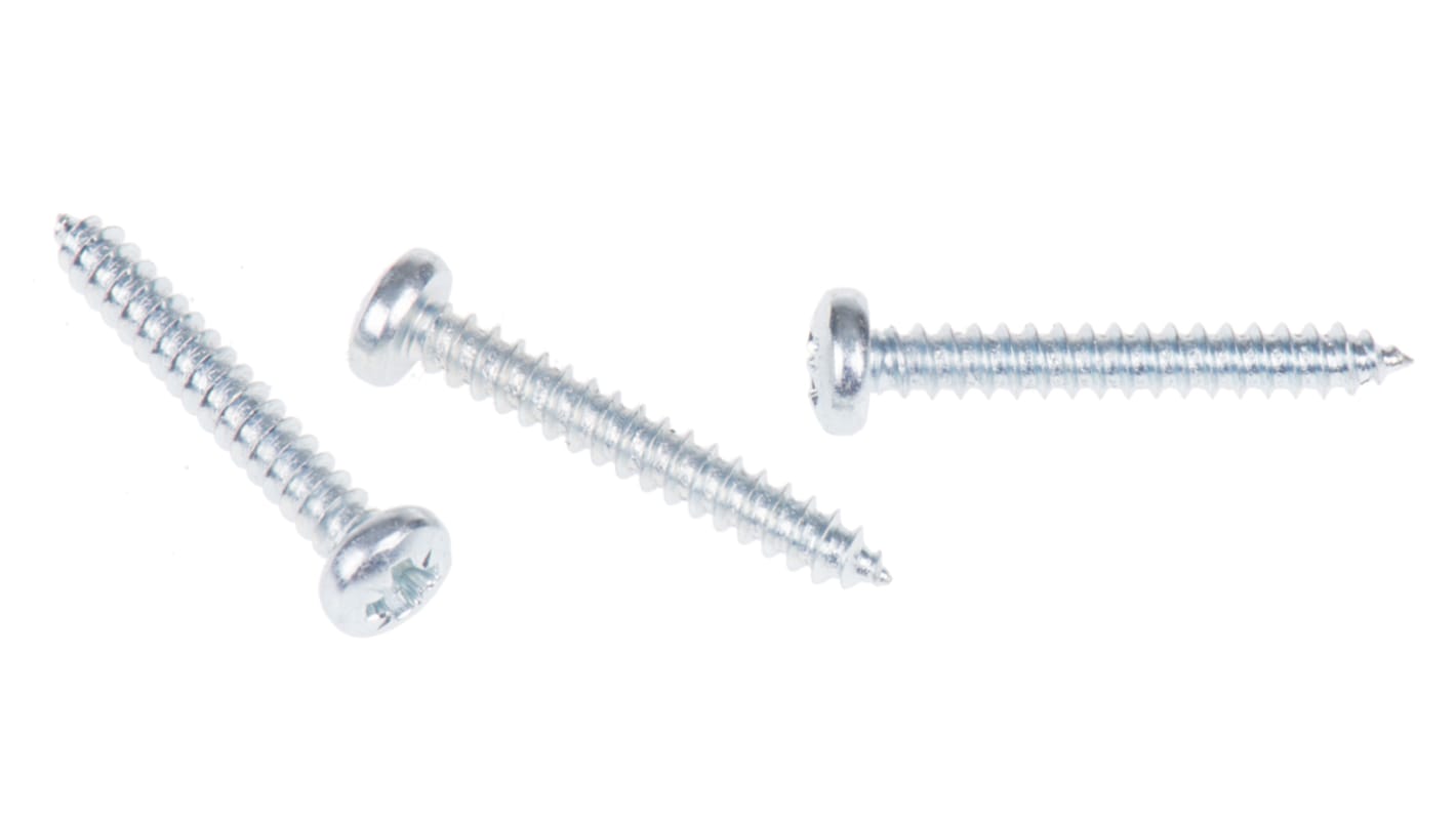 RS PRO Bright Zinc Plated Steel Pan Head Self Tapping Screw, N°6 x 1in Long 25mm Long