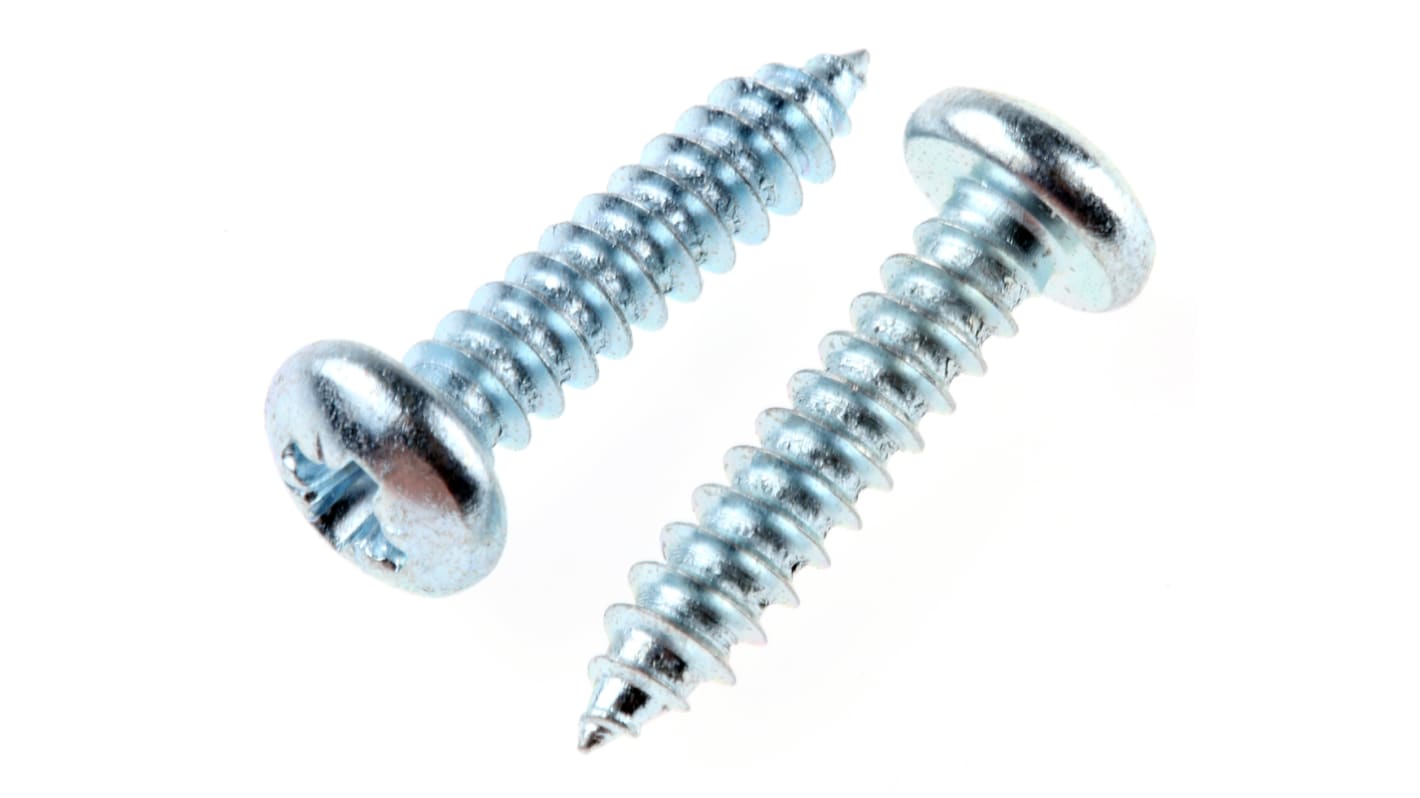 RS PRO Bright Zinc Plated Steel Pan Head Self Tapping Screw, N°8 x 3/4in Long 19mm Long