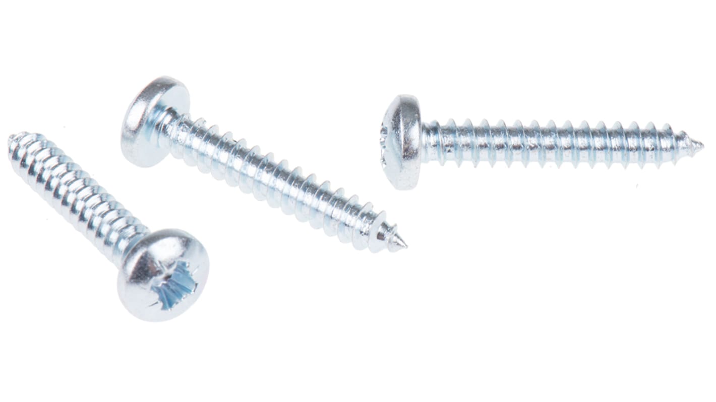 RS PRO Bright Zinc Plated Steel Pan Head Self Tapping Screw, N°8 x 1in Long 25mm Long