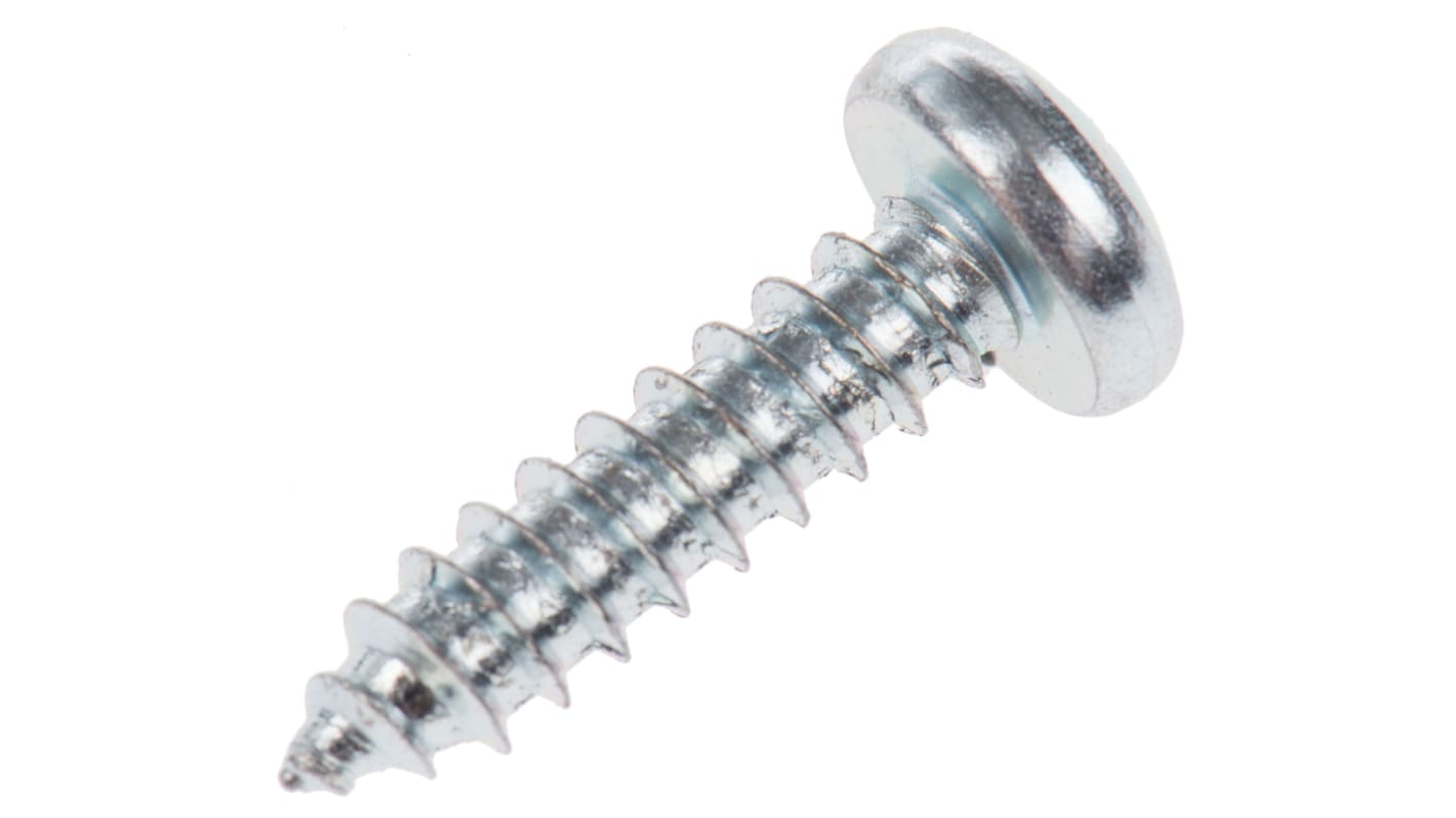 RS PRO Bright Zinc Plated Steel Pan Head Self Tapping Screw, N°10 x 3/4in Long 19mm Long